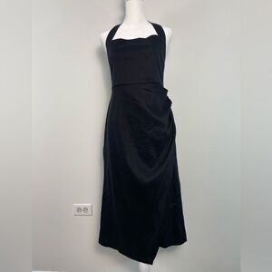 Modern Citizen Black Mira Linen Halter Midi Dress Size L NEW‎ Quiet Luxury